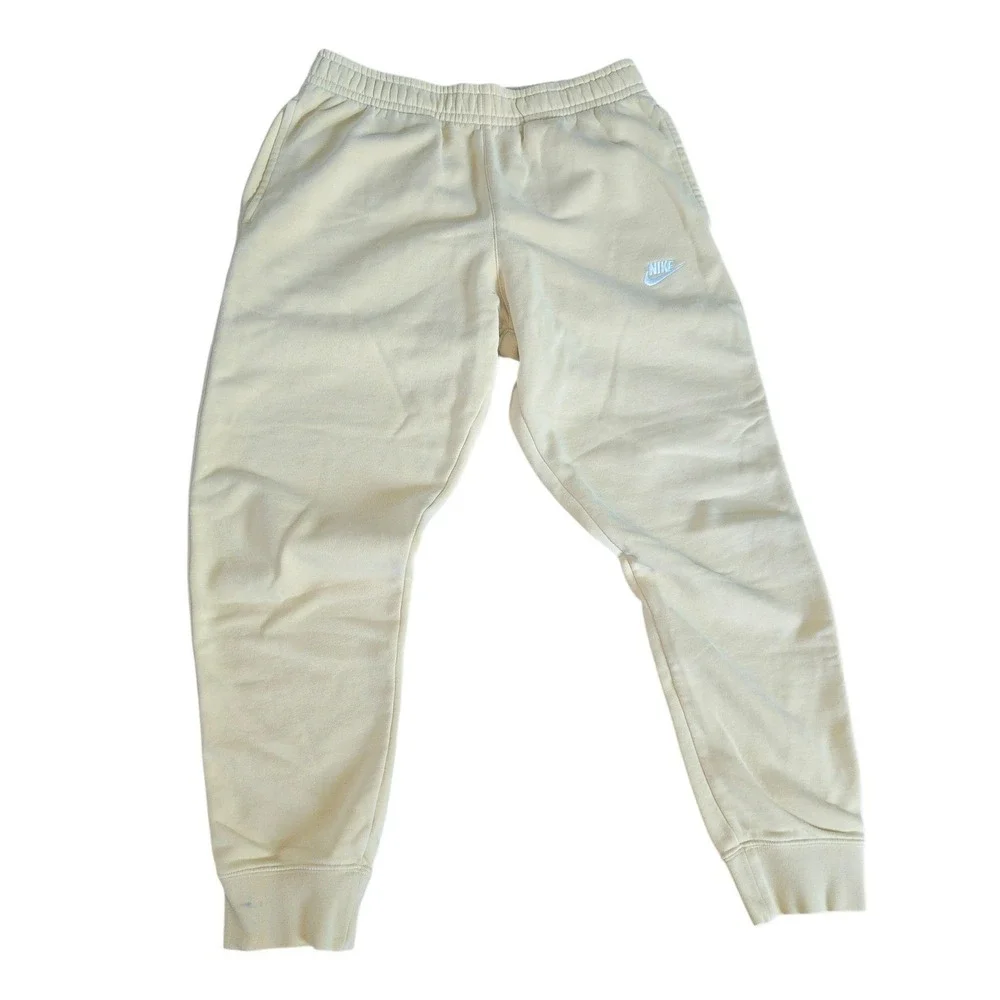 Nike Sportswear Club Fleece Joggers Cream Pale Yellow Sweatpants Mens Medium
